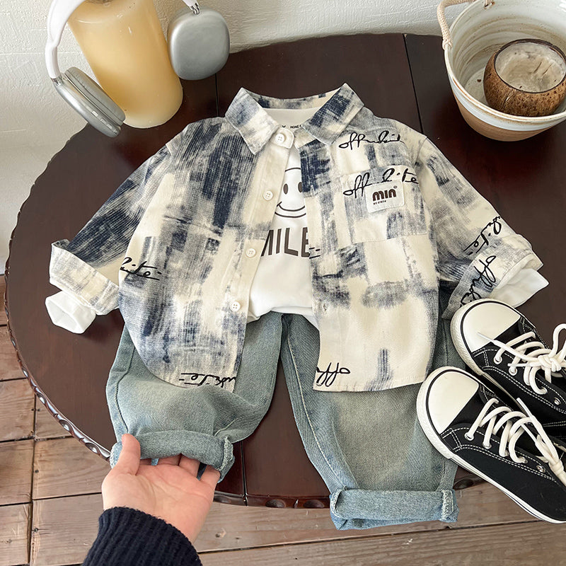Boys Spread Collar Abstract Printed Cotton Casual Shirt