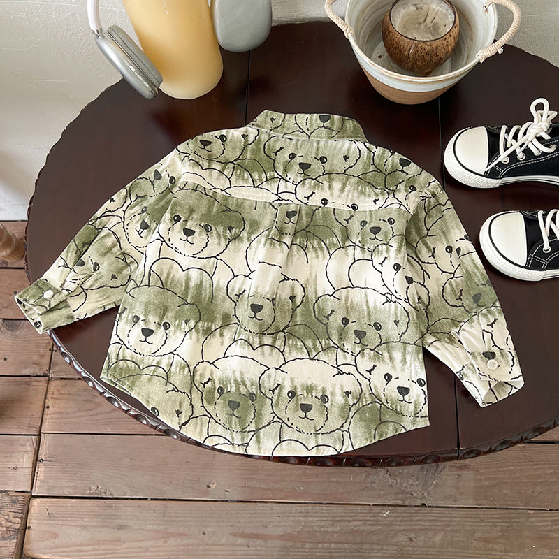 Boys Spread Collar Graphic Printed Cotton Casual Shirt