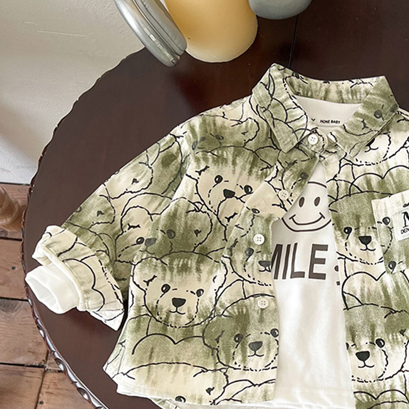 Boys Spread Collar Graphic Printed Cotton Casual Shirt
