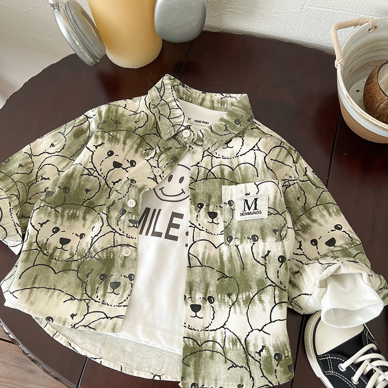 Boys Spread Collar Graphic Printed Cotton Casual Shirt