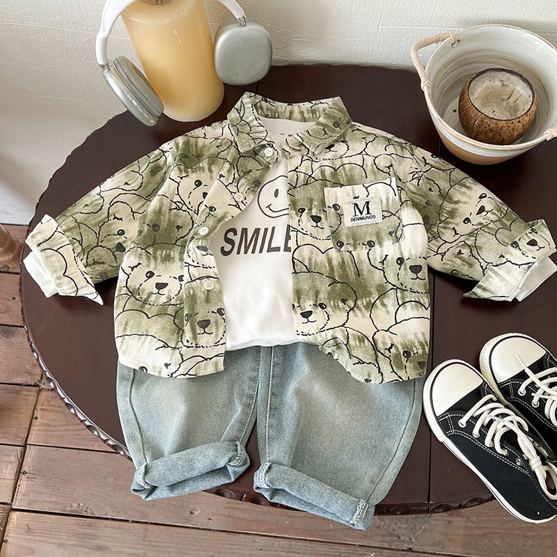 Boys Spread Collar Graphic Printed Cotton Casual Shirt