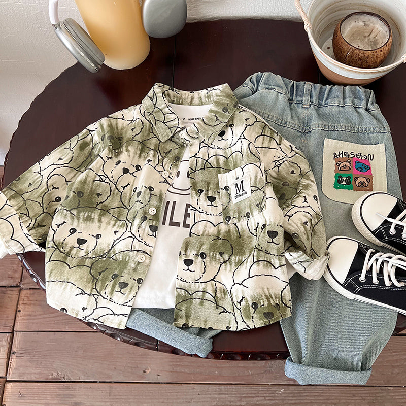 Boys Spread Collar Graphic Printed Cotton Casual Shirt