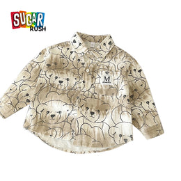 Boys Spread Collar Graphic Printed Cotton Casual Shirt