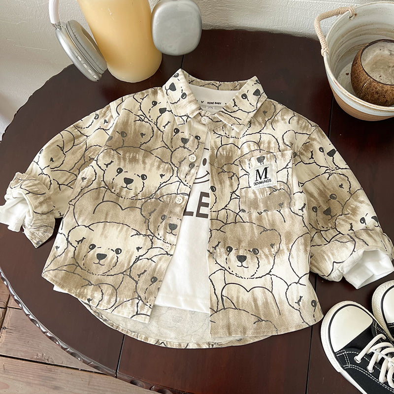 Boys Spread Collar Graphic Printed Cotton Casual Shirt