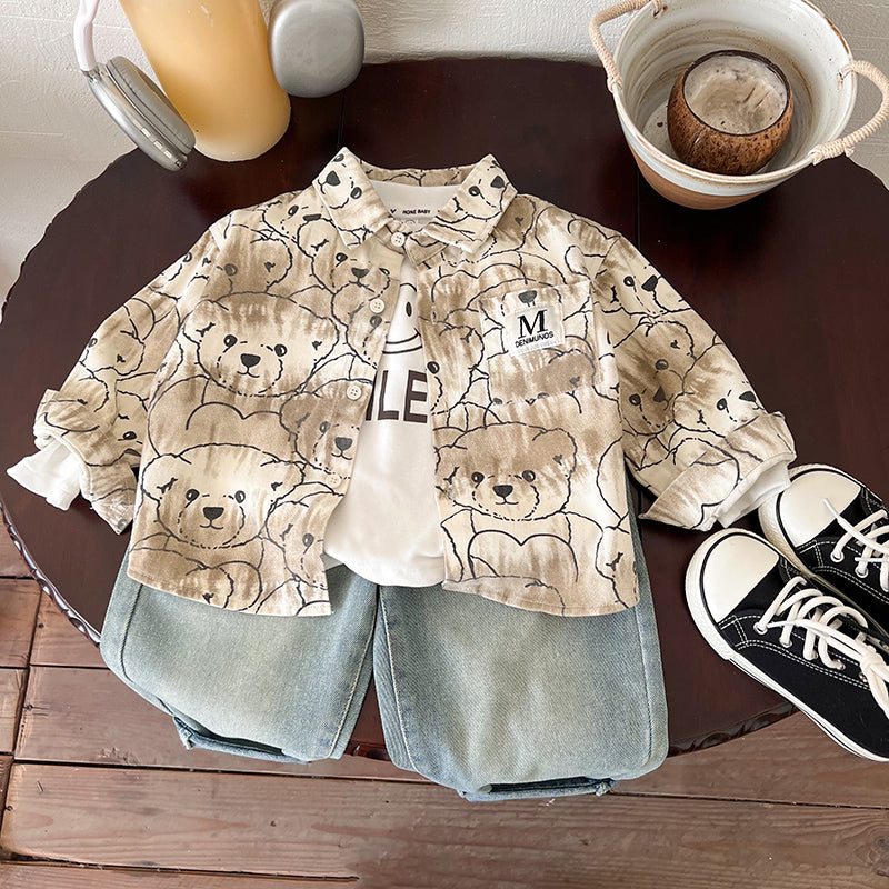Boys Spread Collar Graphic Printed Cotton Casual Shirt