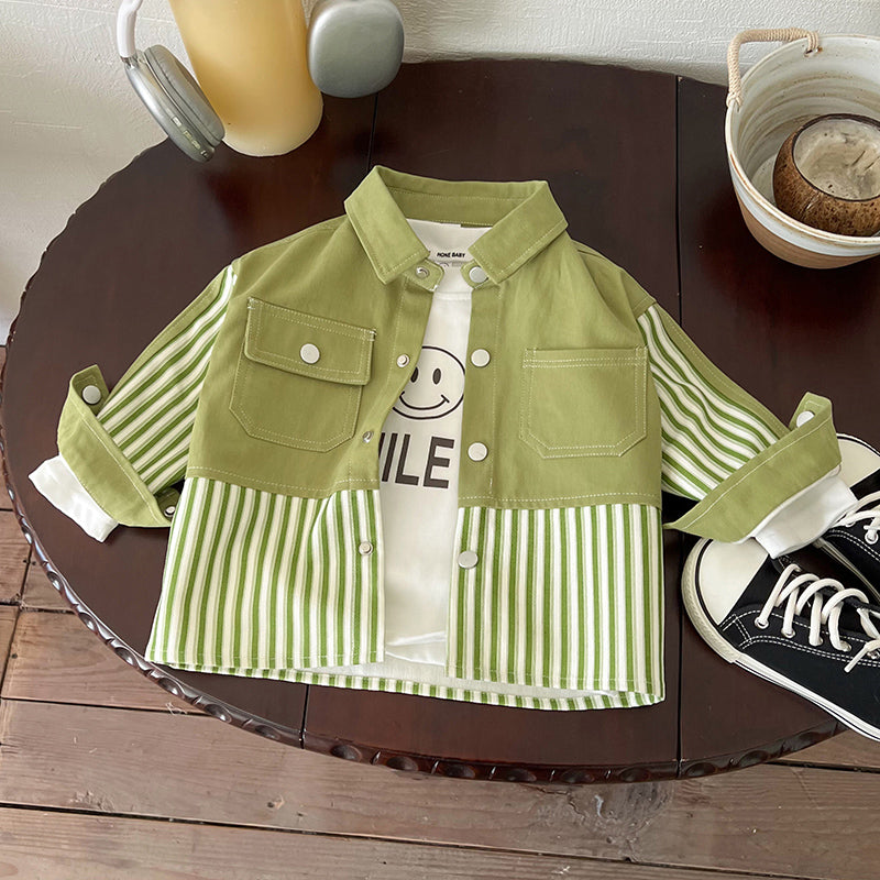 Boys Vertical Striped Cotton Casual Shirt