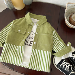 Boys Vertical Striped Cotton Casual Shirt