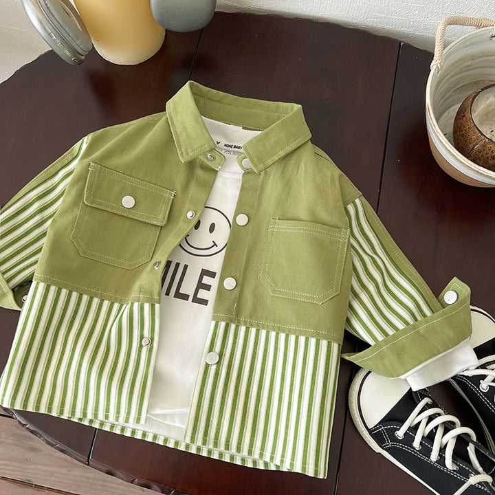 Boys Vertical Striped Cotton Casual Shirt