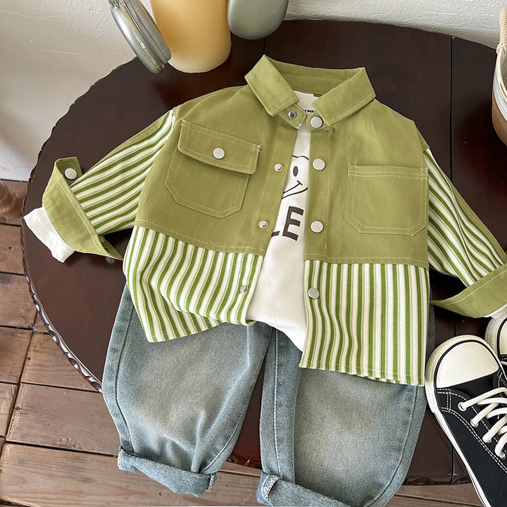 Boys Vertical Striped Cotton Casual Shirt