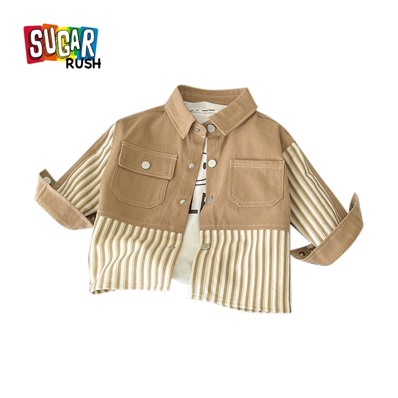 Girls Striped Casual Cotton Shacket