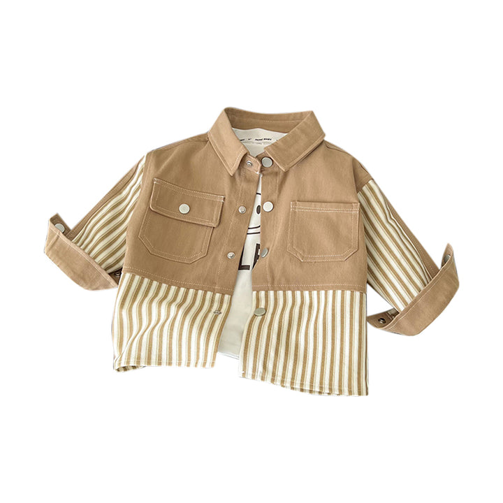 Girls Striped Casual Cotton Shacket