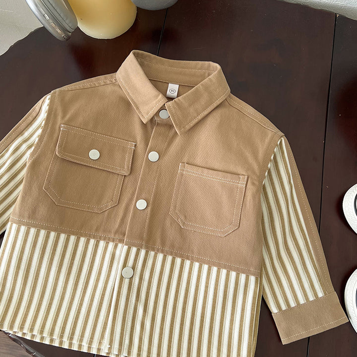 Girls Striped Casual Cotton Shacket