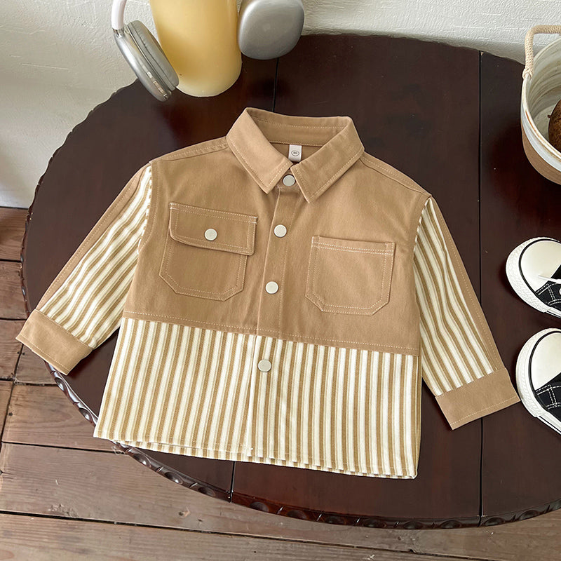 Girls Striped Casual Cotton Shacket