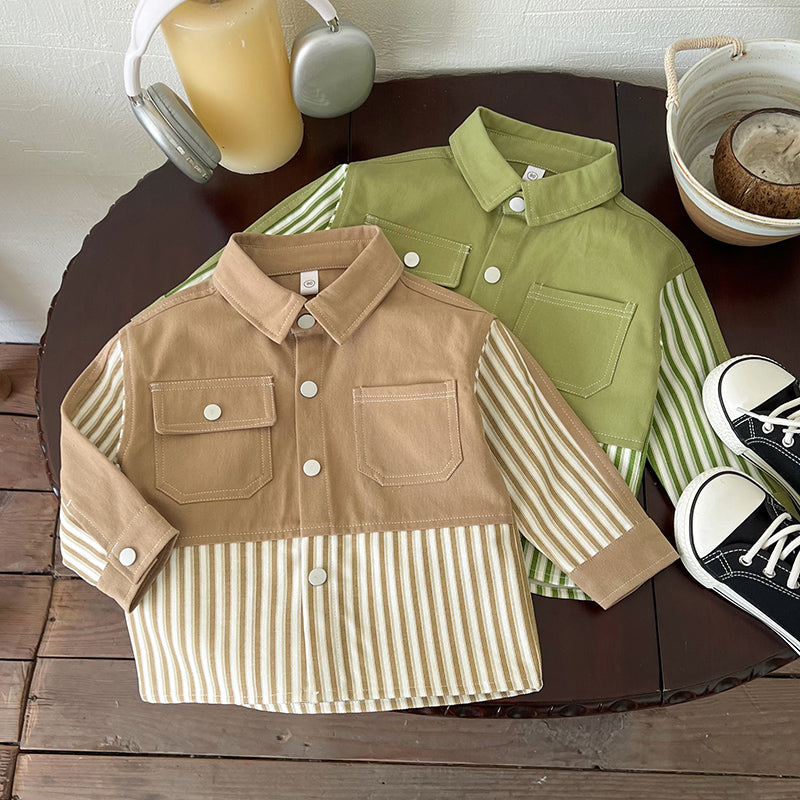 Girls Striped Casual Cotton Shacket