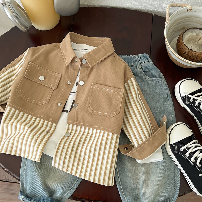 Girls Striped Casual Cotton Shacket