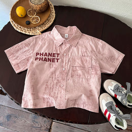 Boys Typography Printed Cutaway Collar Cotton Shirt