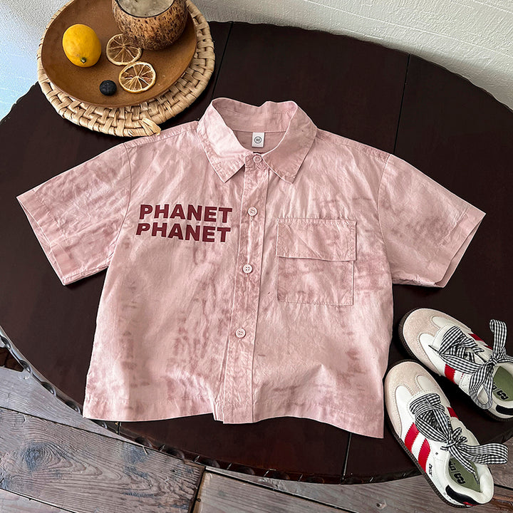 Boys Typography Printed Cutaway Collar Cotton Shirt