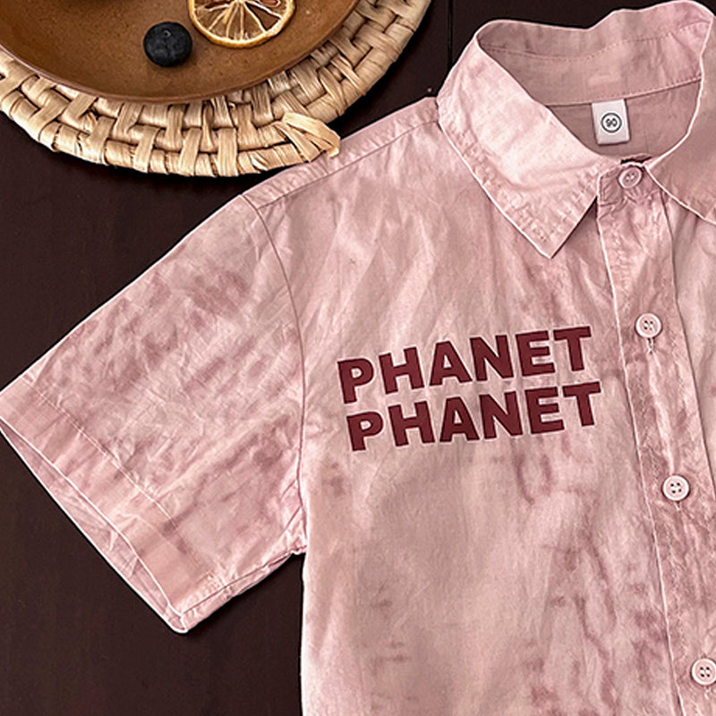 Boys Typography Printed Cutaway Collar Cotton Shirt