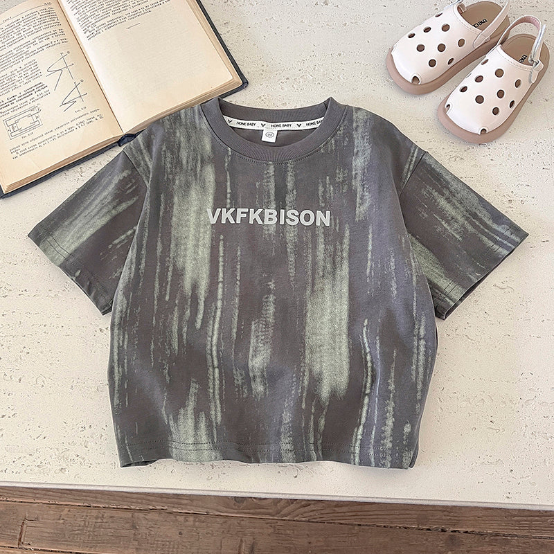 Boys Tie and Dye Printed Round Neck Short Sleeves Cotton T-shirt