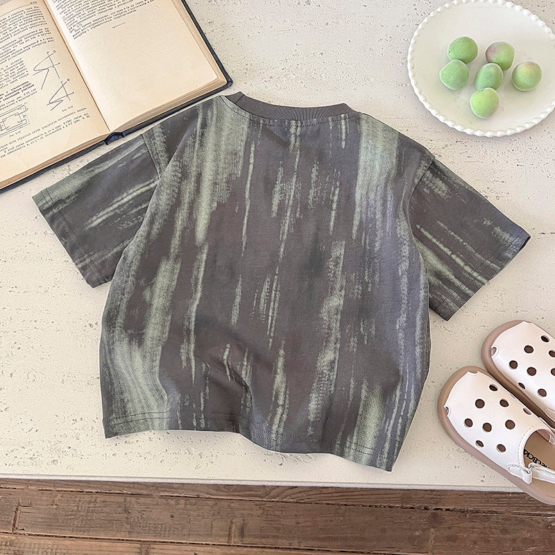 Boys Tie and Dye Printed Round Neck Short Sleeves Cotton T-shirt