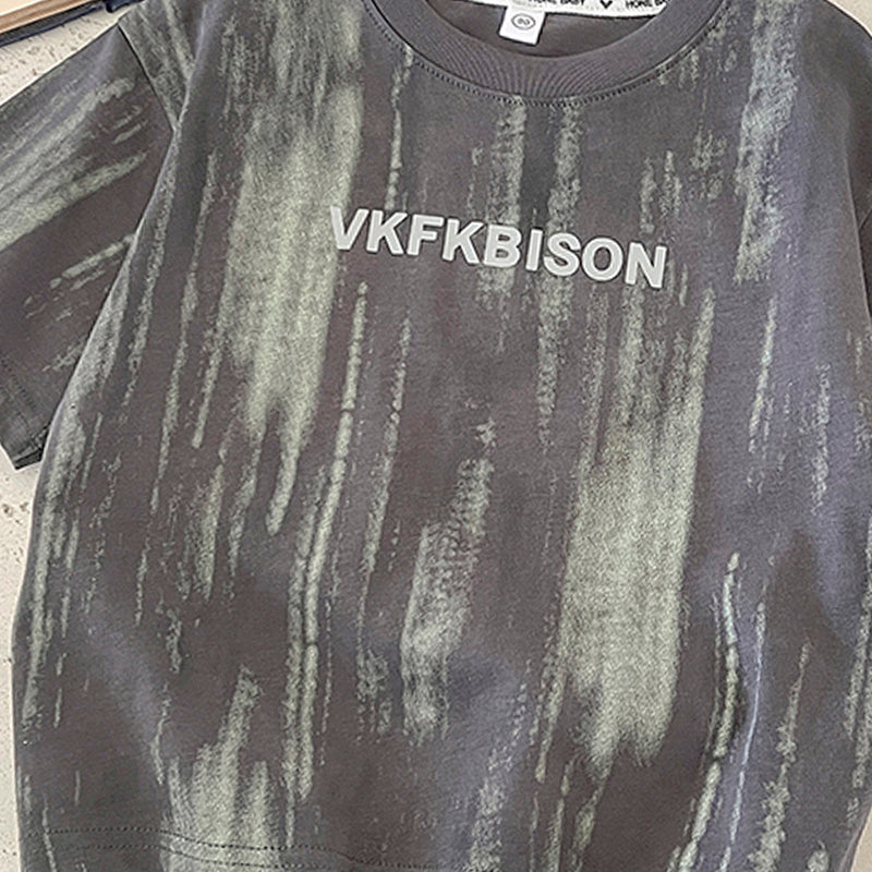 Boys Tie and Dye Printed Round Neck Short Sleeves Cotton T-shirt