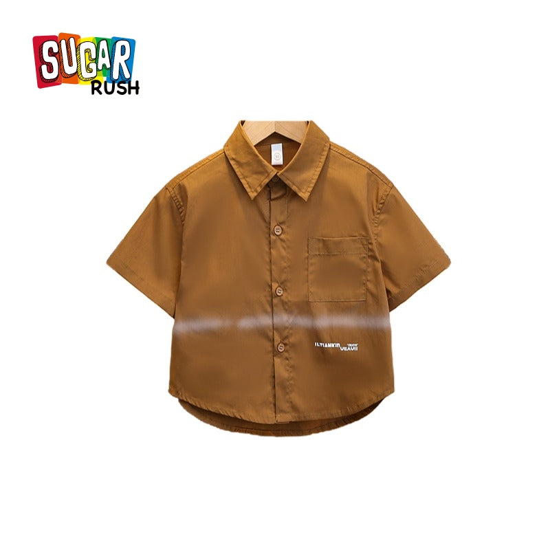 Boys Solid Spread Collar Casual Shirt