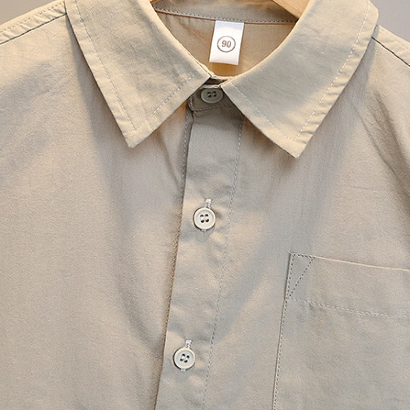 Boys Solid Spread Collar Casual Shirt