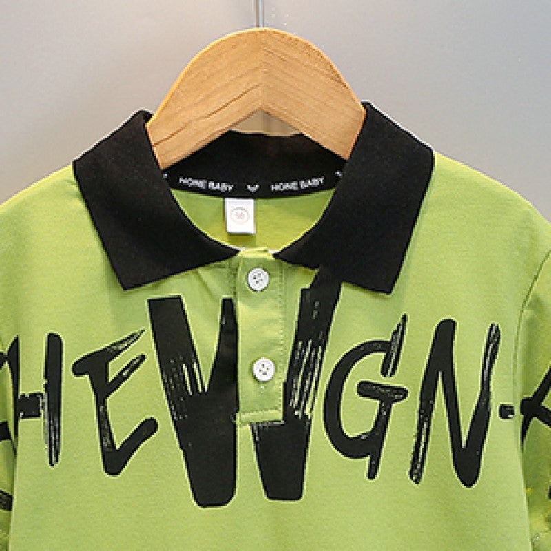 Boys Green & Black Printed T-shirt with Shorts