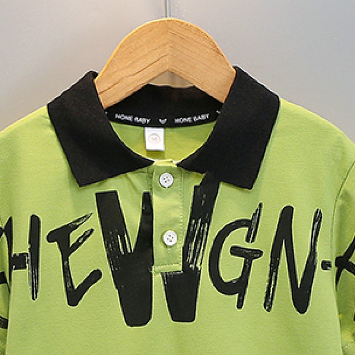 Boys Green & Black Printed T-shirt with Shorts