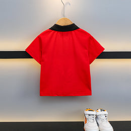 Boys Red & Black Printed T-shirt with Shorts