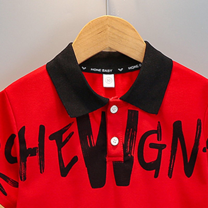 Boys Red & Black Printed T-shirt with Shorts