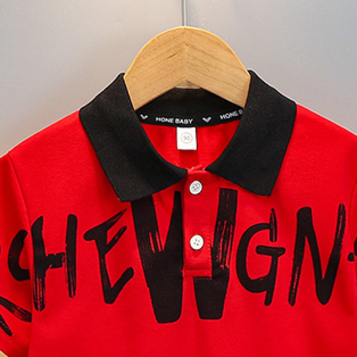 Boys Red & Black Printed T-shirt with Shorts