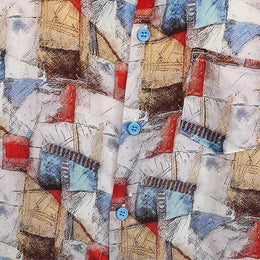 Boys Blue Abstract Printed Pure Cotton Shirt With Joggers