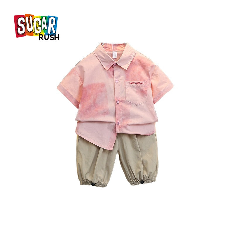 Boys Dyed Short Sleeves Shirt with Shorts