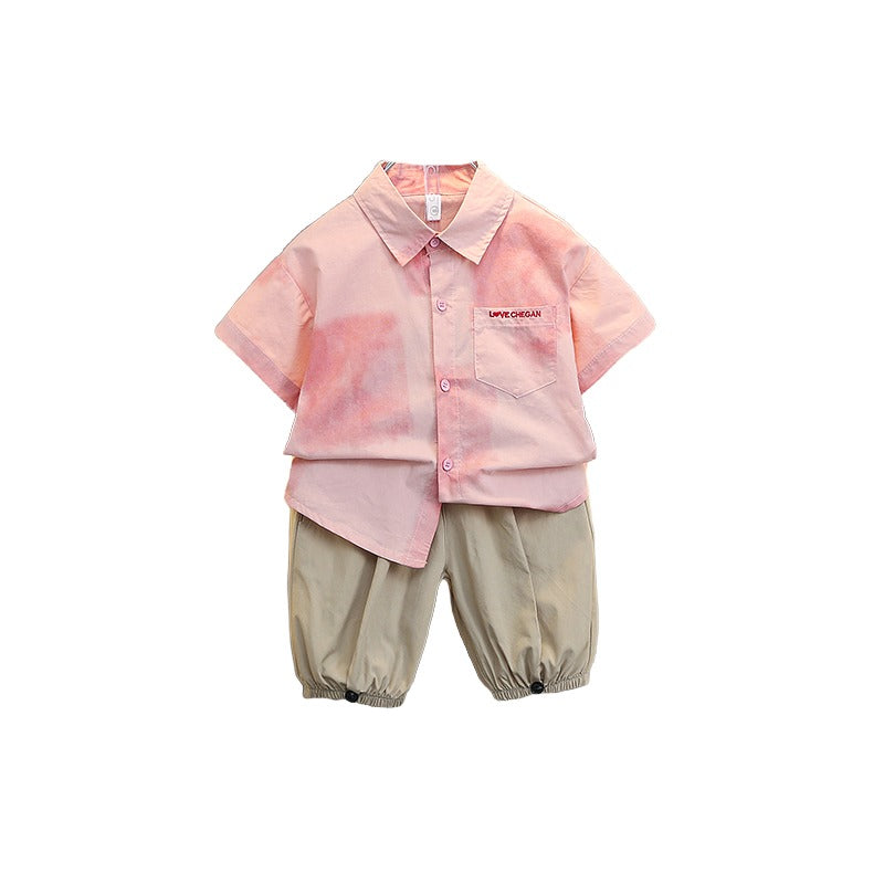 Boys Dyed Short Sleeves Shirt with Shorts