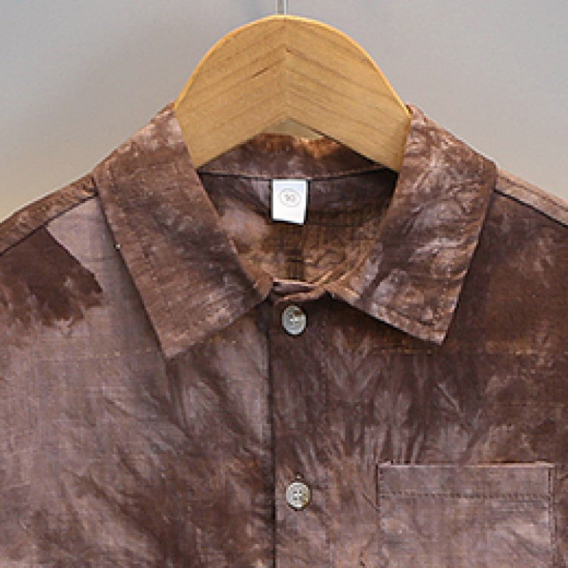 Boys Brown Printed Spread Collar Pure Cotton Shirt With Shorts
