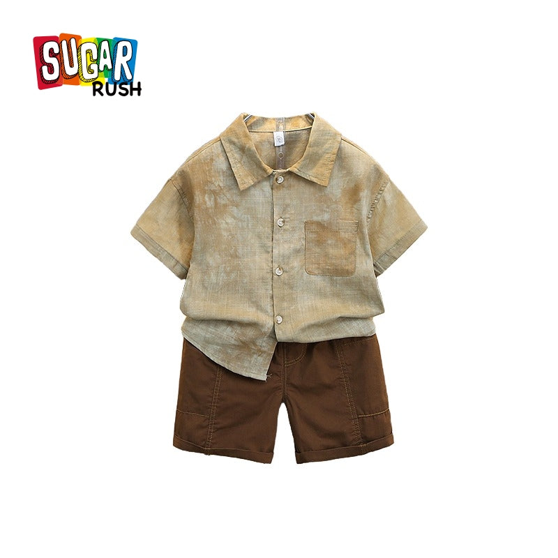 Boys Green & Brown Dyed Shirt with Shorts