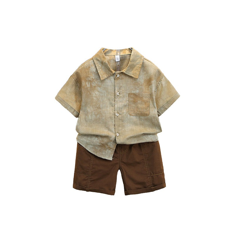 Boys Green & Brown Dyed Shirt with Shorts