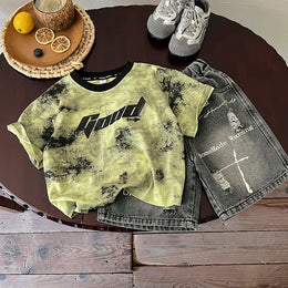 Boys Typography Printed T-shirt With Shorts