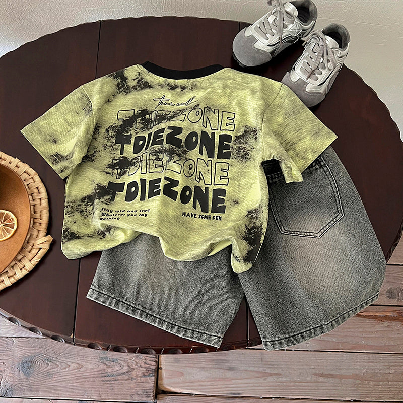 Boys Typography Printed T-shirt With Shorts