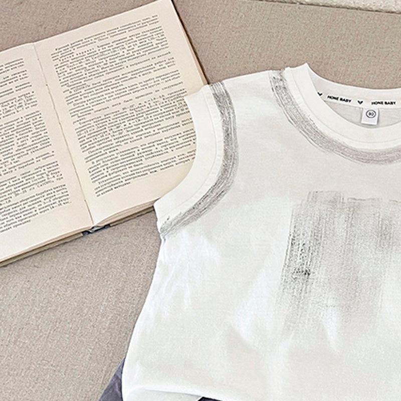 Kids Printed Sleeveless Pure Cotton T-shirt With Shorts