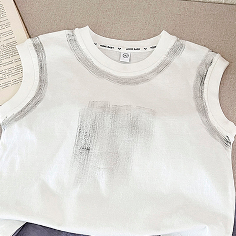 Kids Printed Sleeveless Pure Cotton T-shirt With Shorts
