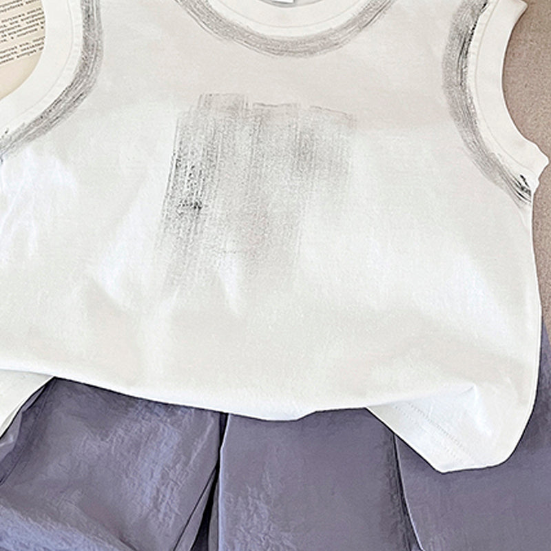 Kids Printed Sleeveless Pure Cotton T-shirt With Shorts