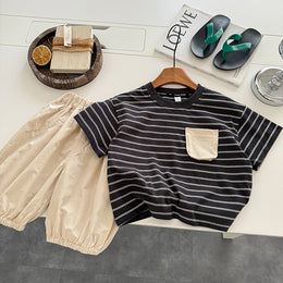 Kids Striped Pure Cotton T-shirt With Shorts