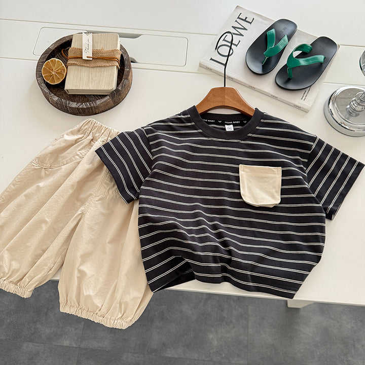 Kids Striped Pure Cotton T-shirt With Shorts