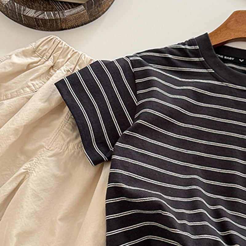 Kids Striped Pure Cotton T-shirt With Shorts