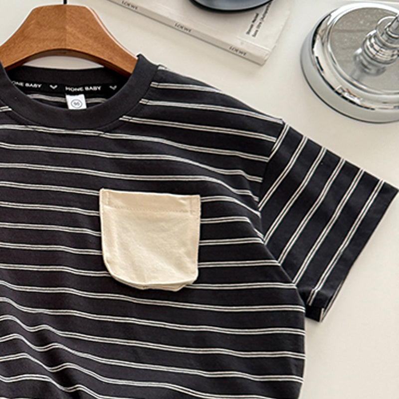 Kids Striped Pure Cotton T-shirt With Shorts