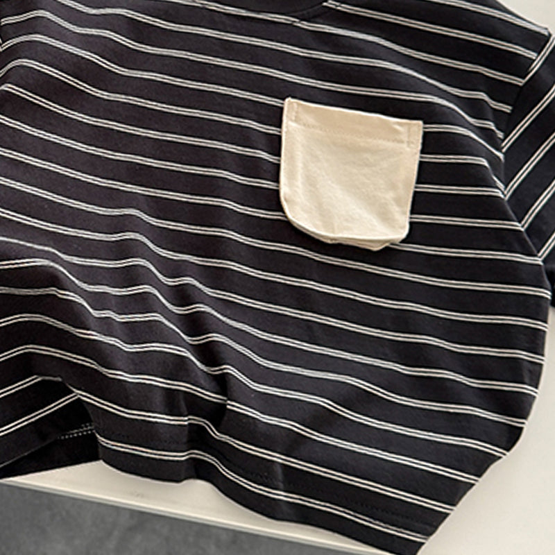 Kids Striped Pure Cotton T-shirt With Shorts