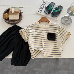 Kids Striped Pure Cotton T-shirt With Shorts