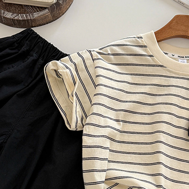 Kids Striped Pure Cotton T-shirt With Shorts